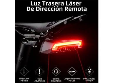 KIT LUZ DELANTERA ROCKBROS 1500 LM + LUZ TRASERA CON LASER BICICLETA - 5