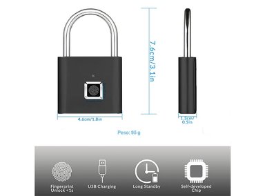 CANDADO CON HUELLA DIGITAL CON CARGA USB - 4