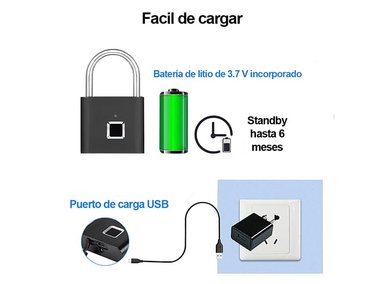 CANDADO CON HUELLA DIGITAL CON CARGA USB - 5