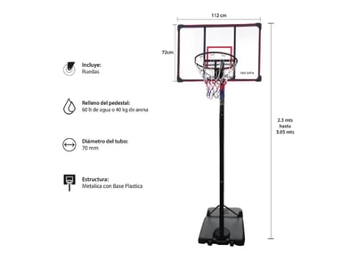 ARO TOP SPIN A750 ELITE EASY METAL 72X112CM PEDESTAL BASKETBALL - 2