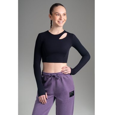 CROP TOP TODA ACTIVIDAD MUJER ULTIMATE FITNESS OPENING BLACK DEPORTIVO MANGA LARGA OPENING BLACK