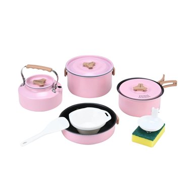 SET OLLAS ALUMINIO CAMPING 4 PIEZAS ROSA