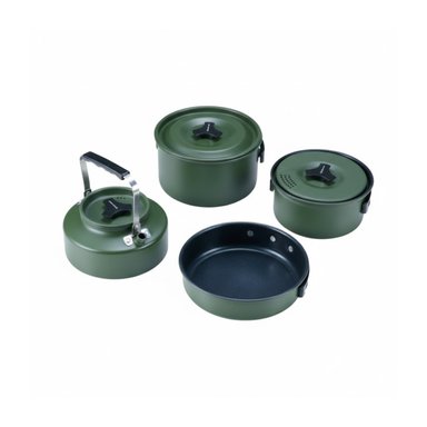 SET OLLAS ALUMINIO CAMPING 4 PIEZAS VERDE