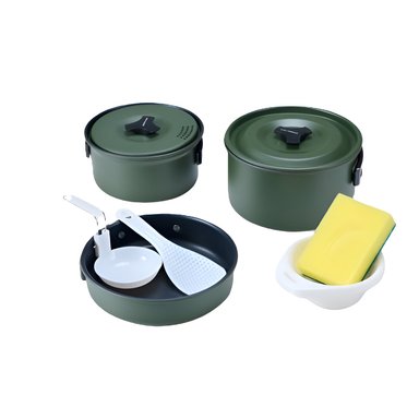 SET OLLAS ALUMINIO CAMPING 3 PIEZAS VERDE
