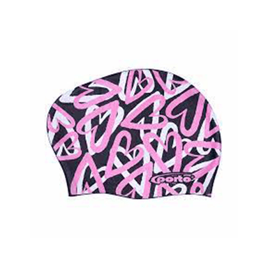 GORRO DE NATACIÓN VOLUMEN CON DISEÑO PORTO ROSADO CORAZONES