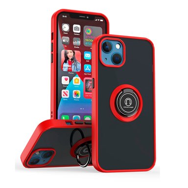 FUNDA PARA IPHONE 14 AHUMADO CON ANILLO ROJO ANTISHOCK - 1