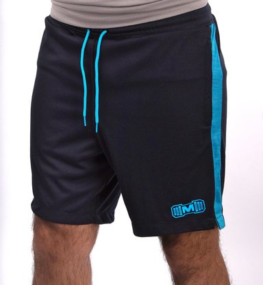 SHORT DEPORTIVO TODA ACTIVIDAD HOMBRE MUSCLE MUSEUM AZUL OSCURO CON FRANJA CELESTE CON CIERRES