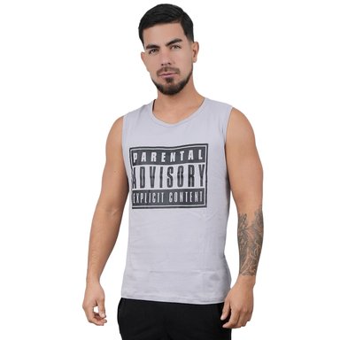 POLO HOMBRE MUSCLE MUSEUM ALGODÓN PLOMO CLARO MANGA CERO DEPORTIVO PARENTAL ADVISORY