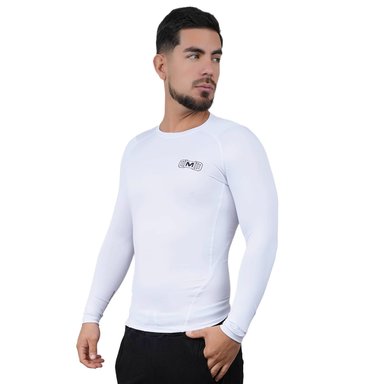 POLO DEPORTIVO DE COMPRESIÓN MANGA LARGA MUSCLE MUSEUM COLOR BLANCO PARA HOMBRES