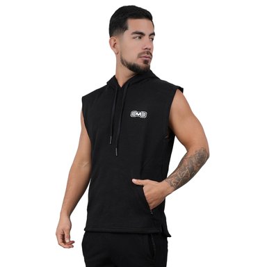 POLERA HOMBRE MUSCLE MUSEUM NEGRO MANGA CERO CON BOLSILLO DELANTERO CON CIERRE