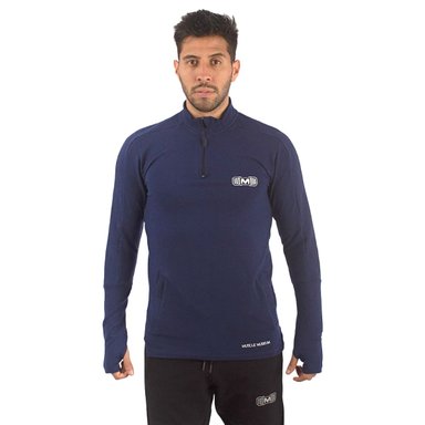 POLERA HOMBRE MUSCLE MUSEUM AZUL OSCURO DEPORTIVA SLIM FIT CON BOLSILLOS DELANTEROS CON CIERRE Y AGUJERO DEDO