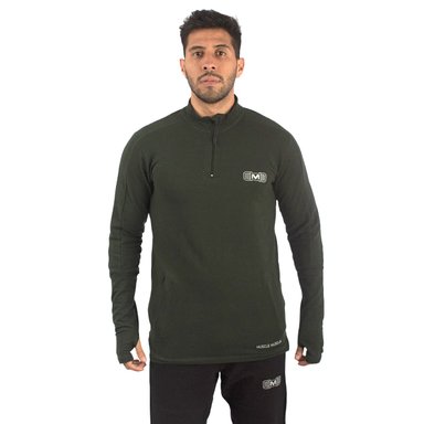 POLERA HOMBRE MUSCLE MUSEUM VERDE BOTELLA DEPORTIVA SLIM FIT CON BOLSILLOS DELANTEROS CON CIERRE Y AGUJERO DEDO