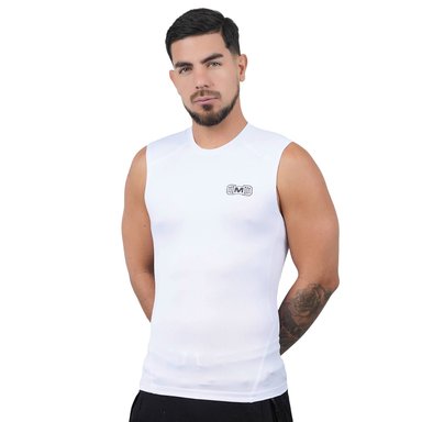 POLO DEPORTIVO HOMBRE MUSCLE MUSEUM BLANCO COMPRESIÓN MANGA CERO