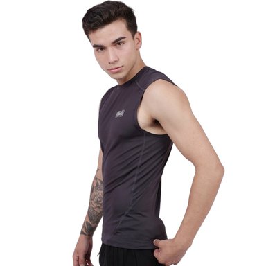 POLO DEPORTIVO HOMBRE MUSCLE MUSEUM PLOMO COMPRESIÓN MANGA CERO