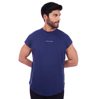 POLO HOMBRE MUSCLE MUSEUM ALGODÓN AZUL ACERO MUSCLE TEE MANGA CERO