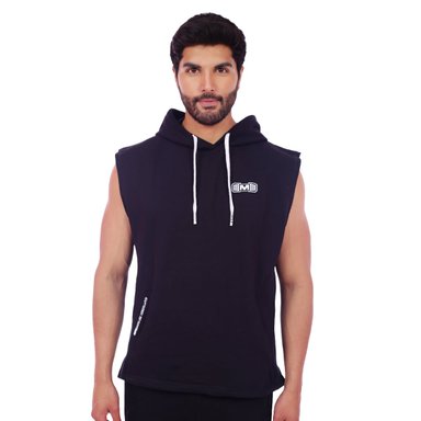 POLERA HOMBRE MUSCLE MUSEUM NEGRO Y BLANCO MANGA CERO CON BOLSILLO DELANTERO CON CIERRE