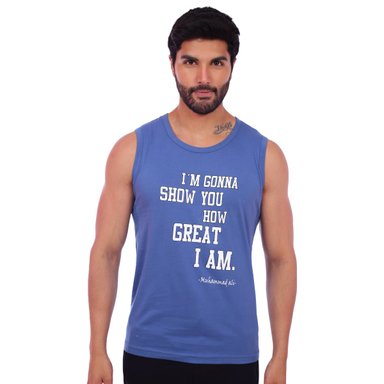 POLO HOMBRE MUSCLE MUSEUM ALGODÓN AZUL ACERO MANGA CERO DEPORTIVO GREAT I AM