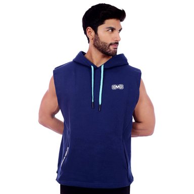 POLERA HOMBRE MUSCLE MUSEUM AZUL Y TURQUESA MANGA CERO CON BOLSILLO DELANTERO CON CIERRE