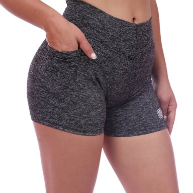 SHORT TODA ACTIVIDAD MUJER MUSCLE MUSEUM NEGRO PANTALONETA CON BOLSILLO LATERAL JASPEADO