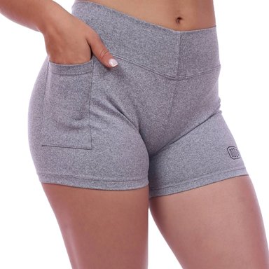 SHORT TODA ACTIVIDAD MUJER MUSCLE MUSEUM PLOMO PANTALONETA CON BOLSILLO LATERAL JASPEADO