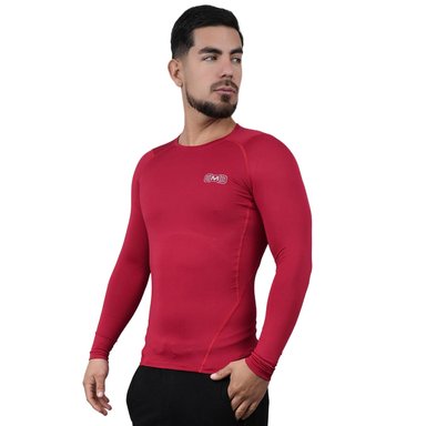 POLO DEPORTIVO DE COMPRESIÓN MANGA LARGA MUSCLE MUSEUM COLOR ROJO PARA HOMBRES