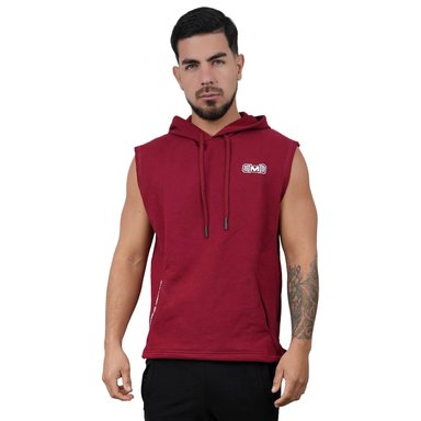 POLERA MANGA CERO MUSCLE MUSEUM COLOR ROJO OSCURO CON BOLSILLO DELANTERO CON CIERRE PARA HOMBRES