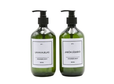 DISPENSADOR HOGARMÁS SET DE2 BOTELLAS PARA COCINA VERDE