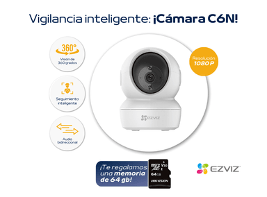 CÁMARA SEGURIDAD EZVIZ WIFI FULL HD INTERIORES C6N + MICROSD 64 GB