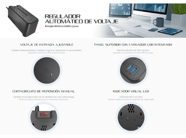 ESTABILIZADOR FORZA 1200VA/600W DE 8 TOMAS FVR-1222USB - 2