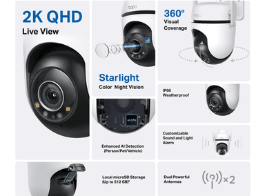 CÁMARA SEGURIDAD TP-LINK WIFI TAPO C520WS 360 GRADOS EXTERIORES RESOLUCIÒN 2K + MICRO SD 128 GB HASTA 512 GB - 2