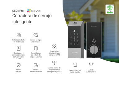 CERRADURA INTELIGENTE EZVIZ DL04 PRO DESBLOQUEO REMOTO Y HUELLA BATERIA - 2