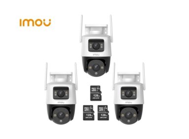 KIT DE 3 CÁMARA SEGURIDAD IMOU WI-FI CRUISER DUAL 5MP + 5MP + MICRO SD 128GB 360° NOCHE COLOR