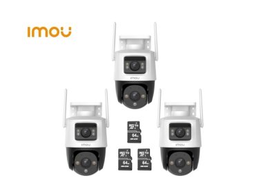 KIT DE 3 CÁMARA SEGURIDAD IMOU WI-FI CRUISER DUAL 5MP + 5MP + MICRO SD 64GB 360° NOCHE COLOR