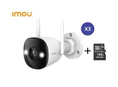 KIT DE 3 CÁMARA SEGURIDAD PARA EXTERIORES BULLET 3 2K 3MP + MICRO SD 128GB FULL COLOR PT IP67 IMOU