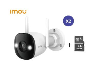 KIT DE 2 CÁMARA SEGURIDAD PARA EXTERIORES BULLET 3 3K 5MP + MICRO SD 64GB FULL COLOR PT IP67 IMOU