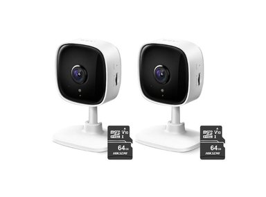 KIT DE 2 CÁMARA DE SEGURIDAD INTERIOR TAPO C100 FULL HD + MICRO SD 64GB