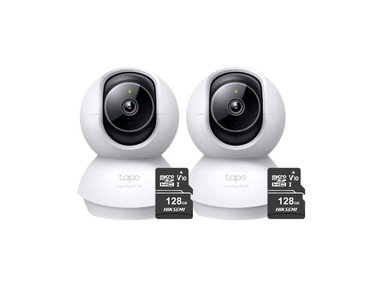 KIT DE 2 CÁMARA DE SEGURIDAD TAPO C230 3K 5MP + MICRO SD 128GB PARA INTERIORES