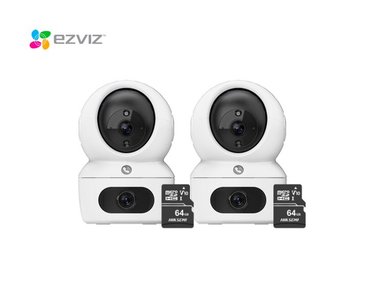 KIT DE 2 CÁMARA DE SEGURIDAD WIFI H7C DUAL 2K+ CON MICRO SD 64GB PARA INTERIORES EZVIZ