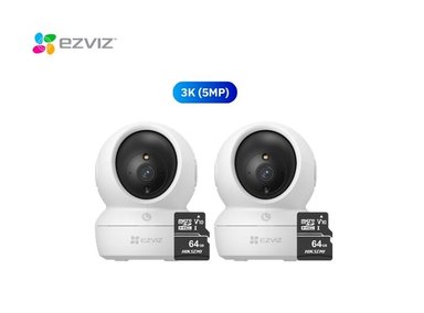 KIT DE 2 CÁMARA DE SEGURIDAD WIFI H6C 3K 5MP + MICRO SD 64GB PARA INTERIORES EZVIZ