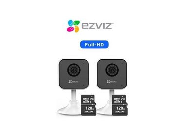 KIT DE 2 CÁMARA DE SEGURIDAD WIFI H1C FULL HD + MICRO SD 128GB PARA INTERIORES EZVIZ