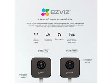 KIT DE 2 CÁMARA DE SEGURIDAD WIFI H1C FULL HD + MICRO SD 128GB PARA INTERIORES EZVIZ - 4