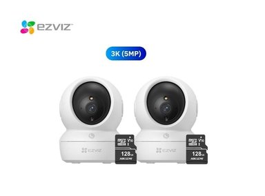 KIT DE 2 CÁMARA DE SEGURIDAD WIFI H6C 3K 5MP + MICRO SD 128GB PARA INTERIORES EZVIZ