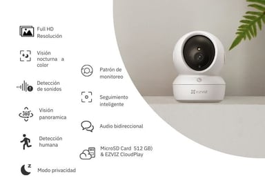 KIT DE 2 CÁMARA DE SEGURIDAD WIFI H6C FULL HD + MICRO SD 128GB PARA INTERIORES EZVIZ - 2