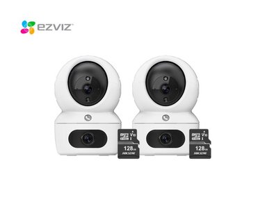 KIT DE 2 CÁMARA DE SEGURIDAD WIFI H7C DUAL 2K+ CON MICRO SD 128GB PARA INTERIORES EZVIZ