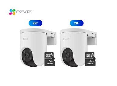 KIT DE 2 CÁMARA DE SEGURIDAD WIFI H8C 2K 4MP + MICRO SD64GB PARA EXTERIOR HOGAR EZVIZ
