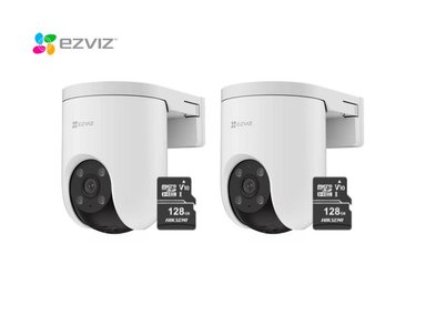 KIT DE 2 CÁMARA DE SEGURIDAD WIFI H8C 2K 3MP + MICRO SD 128GB PARA EXTERIOR HOGAR EZVIZ