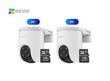 KIT DE 2 CÁMARA DE SEGURIDAD WIFI H8C 2K 4MP + MICRO SD128GB PARA EXTERIOR HOGAR EZVIZ