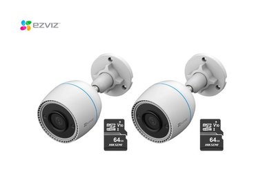 KIT DE 2 CÁMARA DE SEGURIDAD WIFI H3C FULL HD + MICRO SD 64GB PARA EXTERIORES EZVIZ
