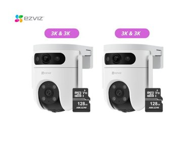 KIT DE 2 CÁMARA DE SEGURIDAD WIFI H9C 3K Y 3K + MICRO SD 128GB PARA EXTERIORES EZVIZ