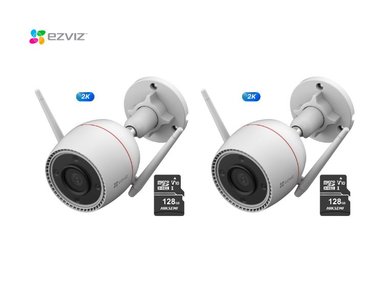 KIT DE 2 CÁMARA DE SEGURIDAD WIFI H3C 2K 3MP + MICRO SD 128GB PARA EXTERIORES EZVIZ